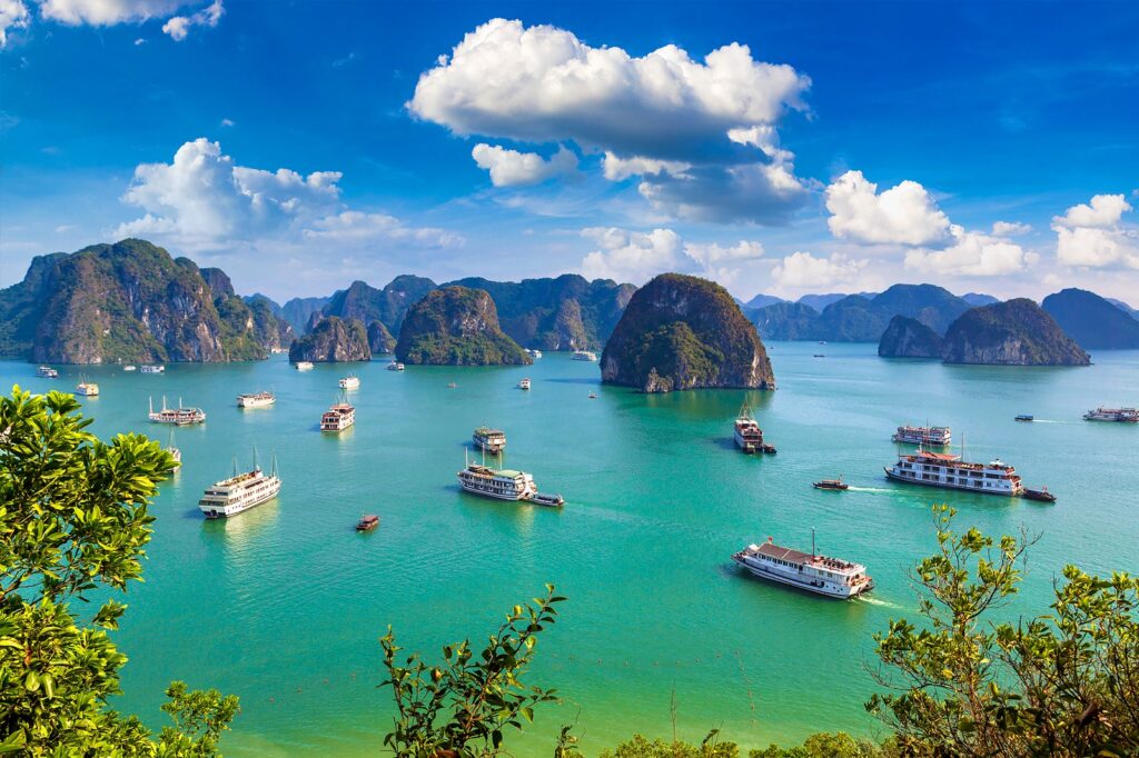 Ha Long Bay Vietnam with boats for hire on incentive travel trips