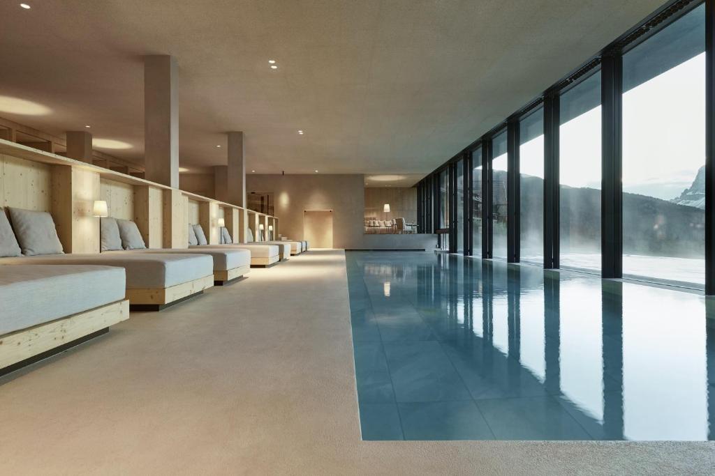 Indoor spa pool with mountain view