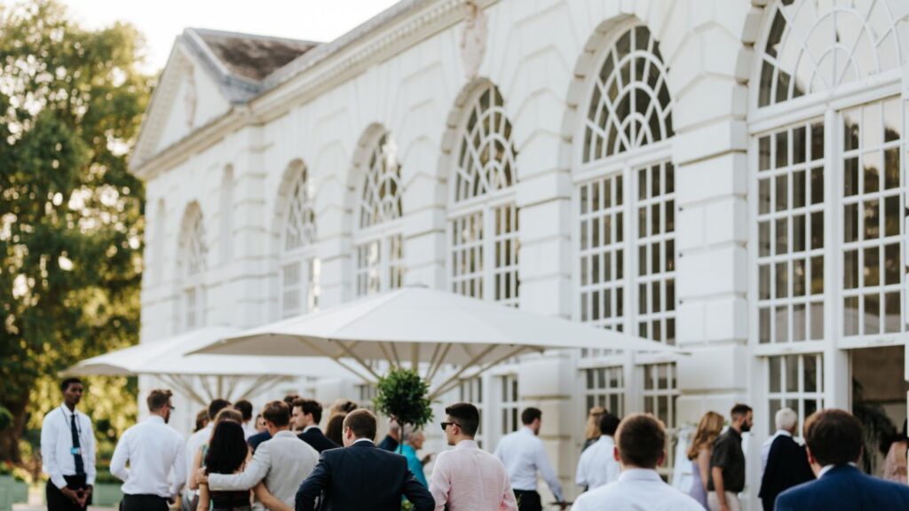 Corporate Summer party outside the Kew Gardens Orangery facade